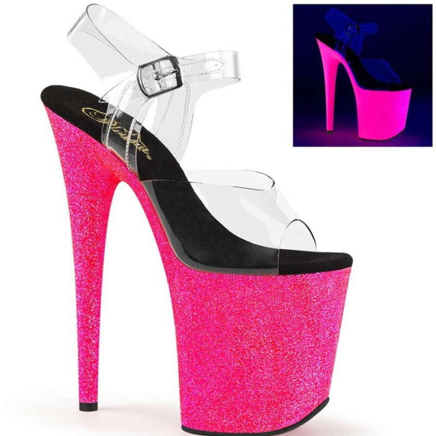 High Heels Pleaser | Pleaser Flamingo-808Uvg Clear/Neon Hot Pink Glitter