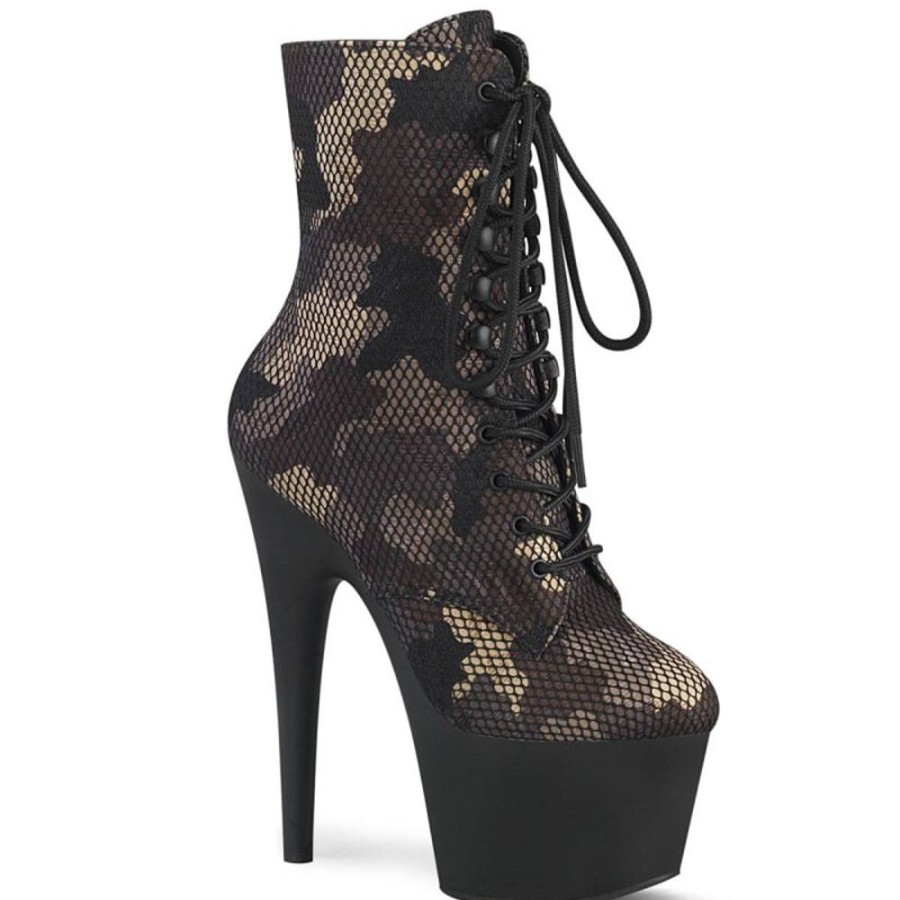 High Heels Pleaser | Pleaser Adore-1020Cm Plateau Ankle Boots Mesh Camouflage Black Brown