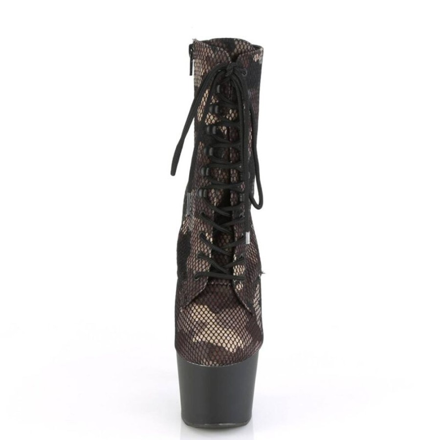 High Heels Pleaser | Pleaser Adore-1020Cm Plateau Ankle Boots Mesh Camouflage Black Brown