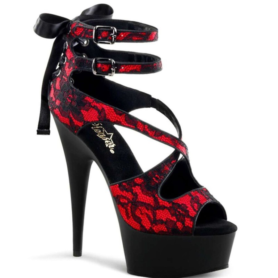 High Heels Pleaser | Pleaser Delight-678Lc Red Satin-Lace/Black Matte