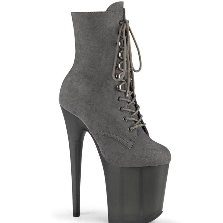 High Heels Pleaser | Pleaser Flamingo-1020Fst Plateau Ankle Boots Faux Suede Grey