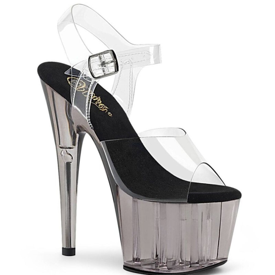 High Heels Pleaser | Pleaser Adore-708T Plateau Sandalettes Smoke Transparent Grey