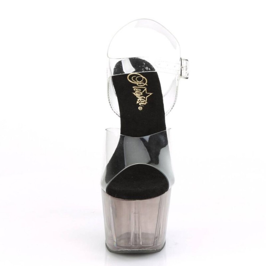 High Heels Pleaser | Pleaser Adore-708T Plateau Sandalettes Smoke Transparent Grey