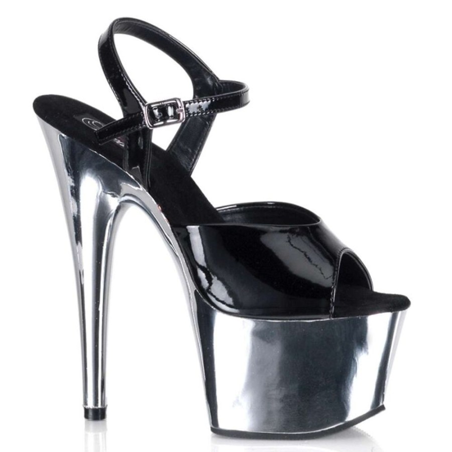 High Heels Pleaser | Pleaser Adore-709 Black Patent/Silver Chrome