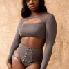 Pole Dance Wear Tatiana Active Wear | Tatiana Active Wear Crop Top Esme Charcoal Grey Long Sleeve