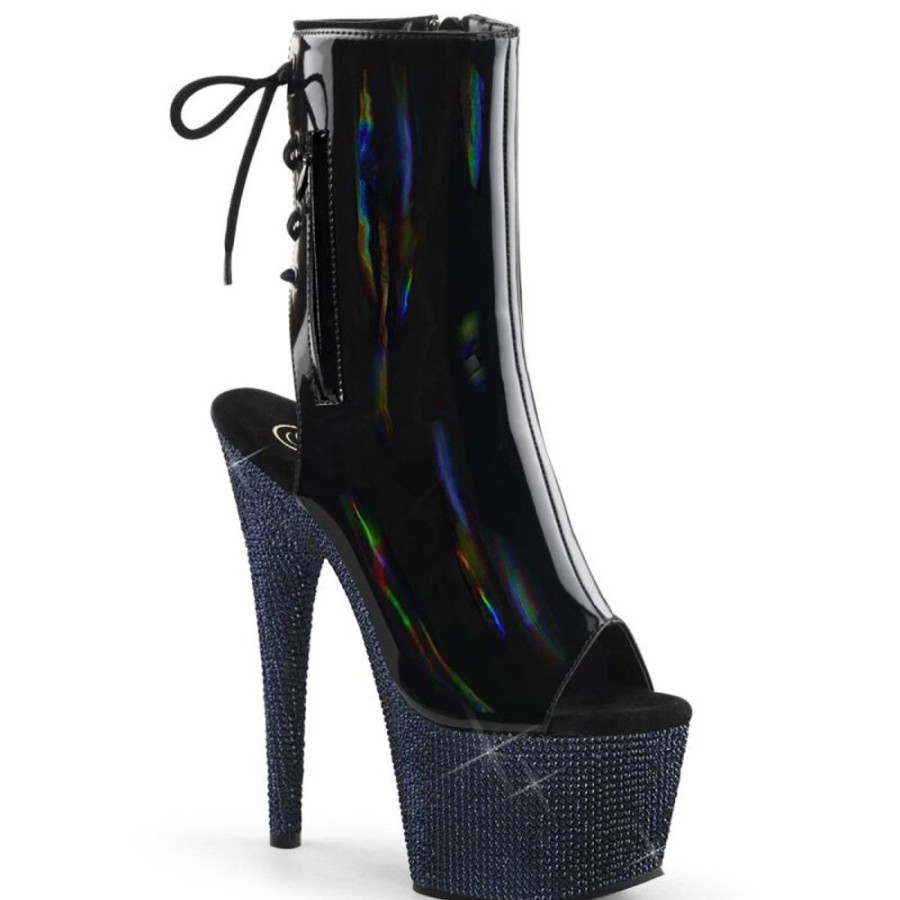 High Heels Pleaser | Pleaser Bejeweled-1018Dm-7 Plateau Ankle Boots Holo Rhinestones Black