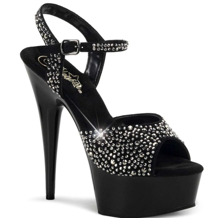 High Heels Pleaser | Pleaser Delight-609Rs Black Suede-Pewter Rs/ Black