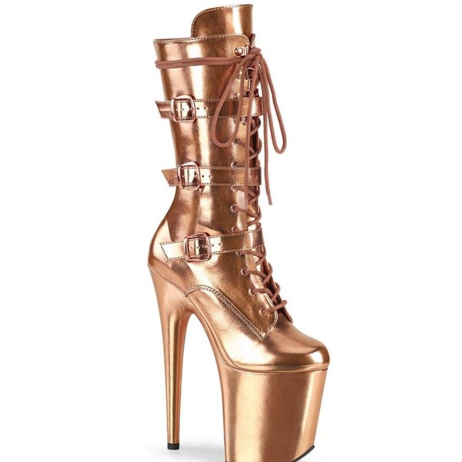 High Heels Pleaser | Pleaser Flamingo-1053 Plateau Ankle Boots Metallic Chrome Rose Gold