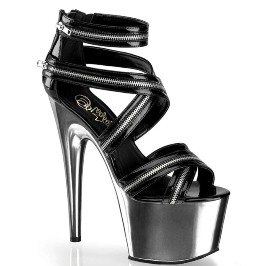 High Heels Pleaser | Pleaser Adore-767 Black/Pewter Chrome