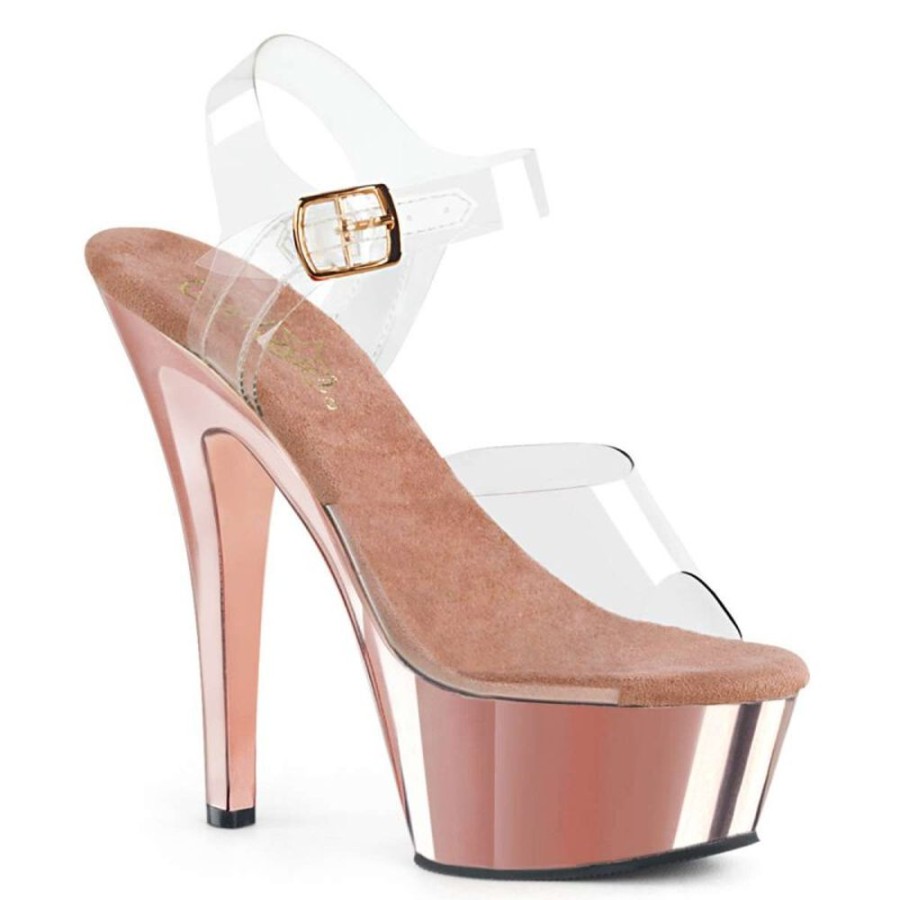 High Heels Pleaser | Pleaser Kiss-208 Clear/Rose Gold Chrome