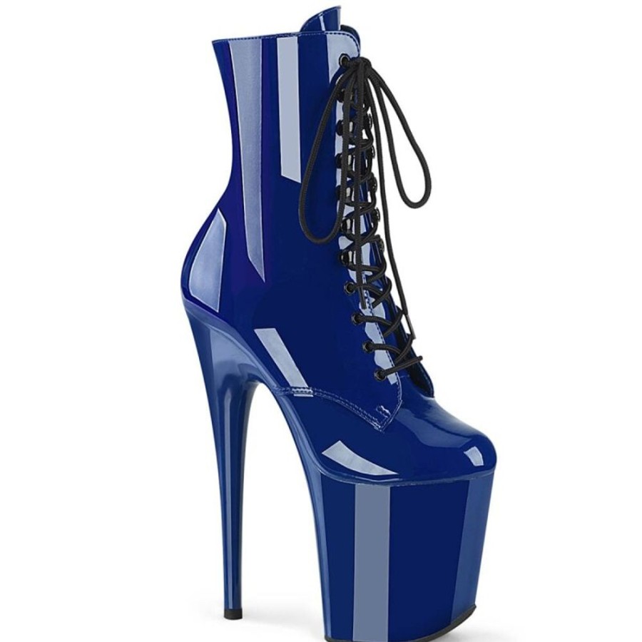 High Heels Pleaser | Pleaser Flamingo-1020 Plateau Ankle Boots Patent Blue