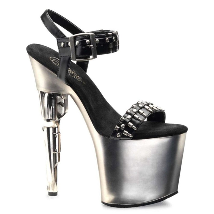 High Heels Pleaser | Pleaser Bondgirl-712 Black Faux Leather/Pewter