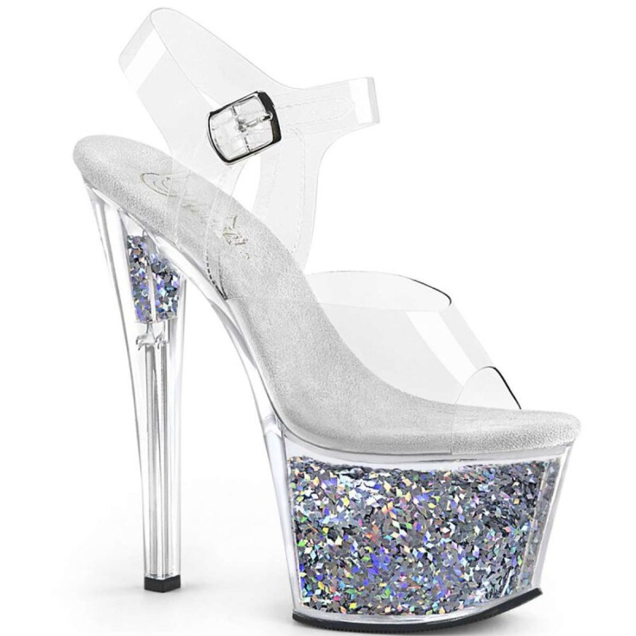 High Heels Pleaser | Pleaser Sky-308Gf Clear/Silver Multi Glitter