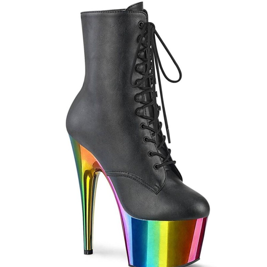 High Heels Pleaser | Pleaser Adore-1020Rc Plateau Ankle Boots Faux Leather Chrome Black Colorful