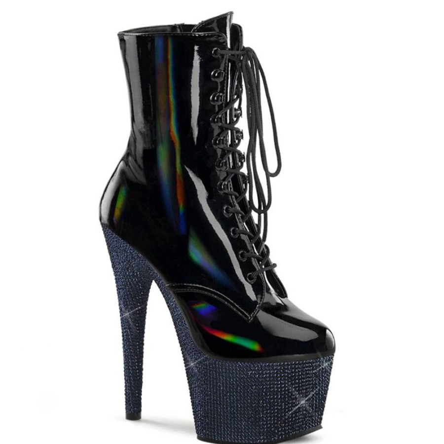 High Heels Pleaser | Pleaser Bejeweled-1020-7 Plateau Ankle Boots Holo Rhinestones Black