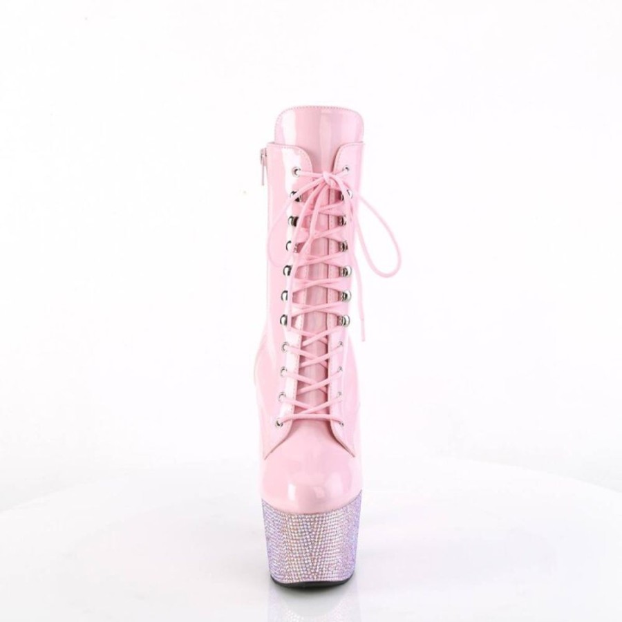 High Heels Pleaser | Pleaser Bejeweled-1020-7 Plateau Ankle Boots Holo Rhinestones Light Pink