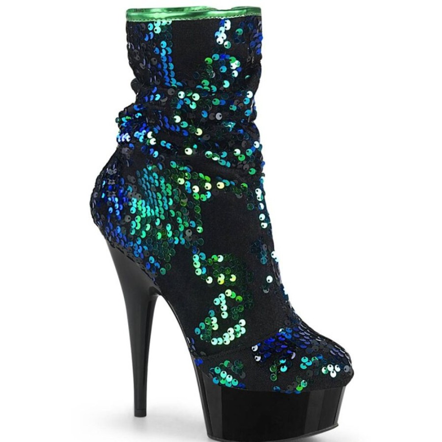 High Heels Pleaser | Pleaser Delight-1004 Plateau Ankle Boots Sequins Green