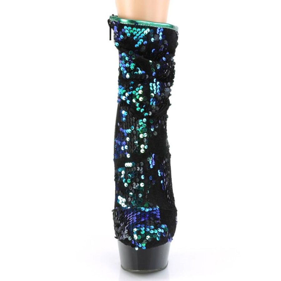 High Heels Pleaser | Pleaser Delight-1004 Plateau Ankle Boots Sequins Green