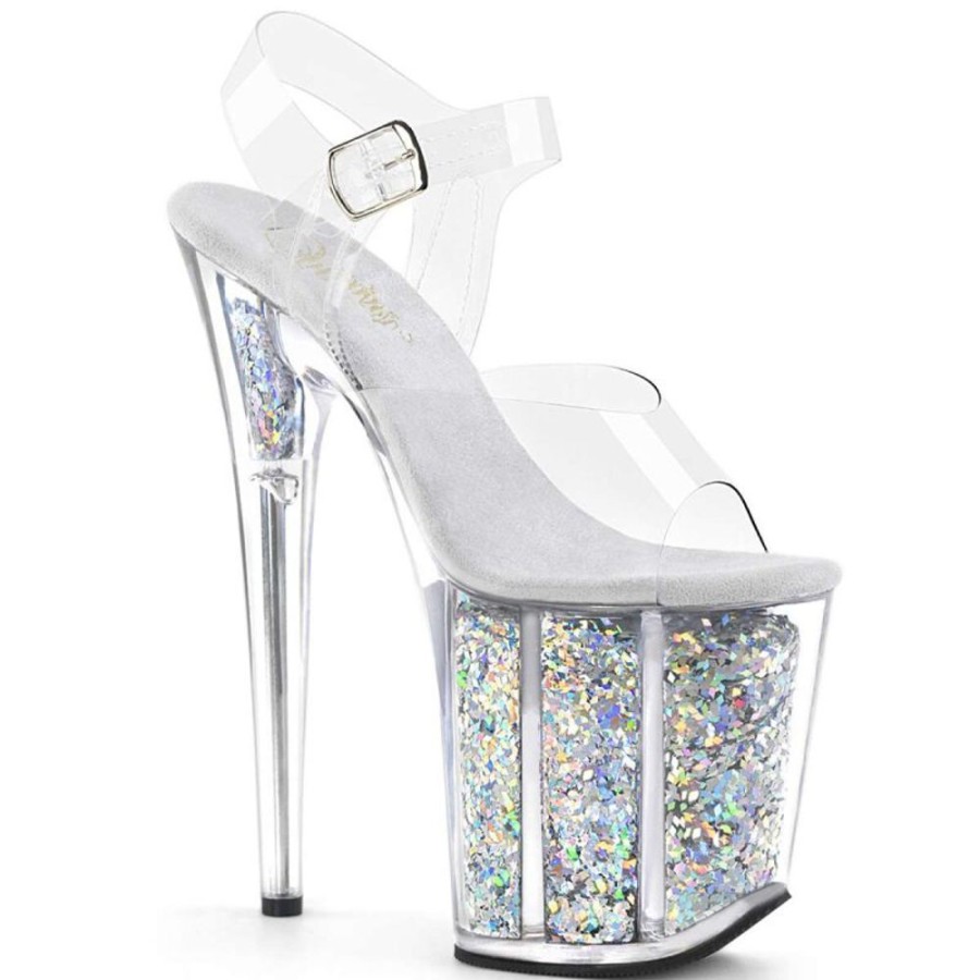 High Heels Pleaser | Pleaser Flamingo-808Gf Clear/Silver Multi Glitter