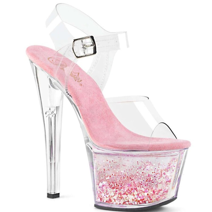 High Heels Pleaser | Pleaser Sky-308Whg Clear/Clear-Baby Pink Glitter