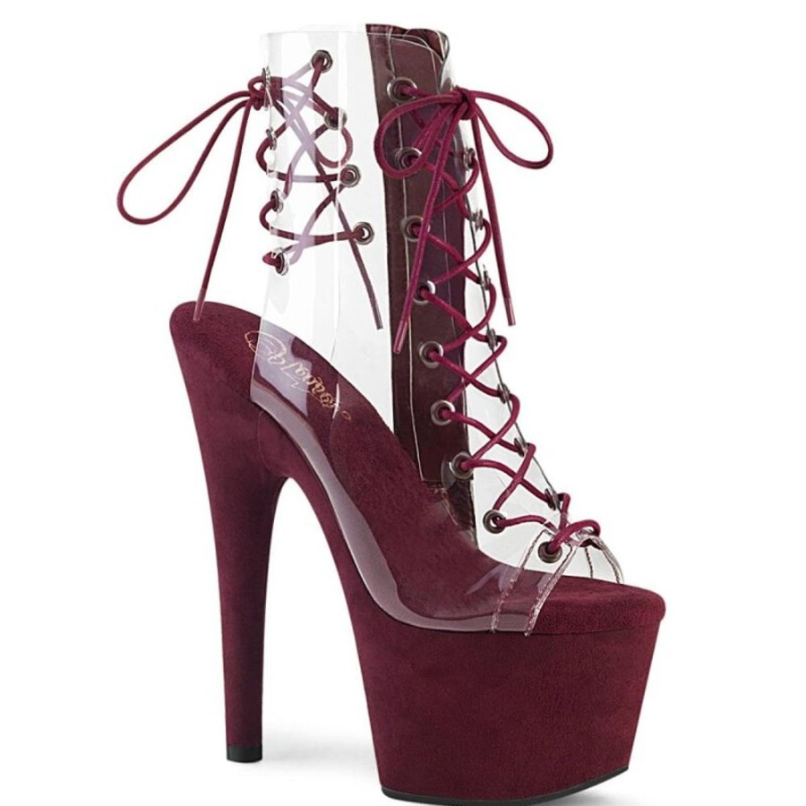 High Heels Pleaser | Pleaser Adore-700-30Fs Plateau Ankle Boots Faux Suede Transparent Red