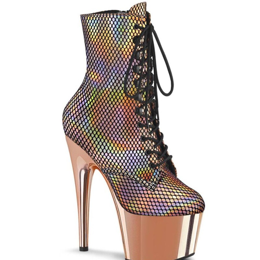 High Heels Pleaser | Pleaser Adore-1020Hfn Plateau Ankle Boots Mesh Holo Rose Gold