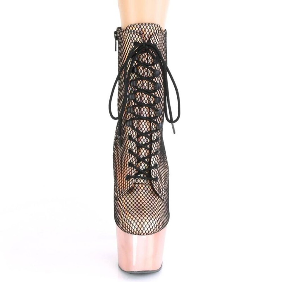 High Heels Pleaser | Pleaser Adore-1020Hfn Plateau Ankle Boots Mesh Holo Rose Gold