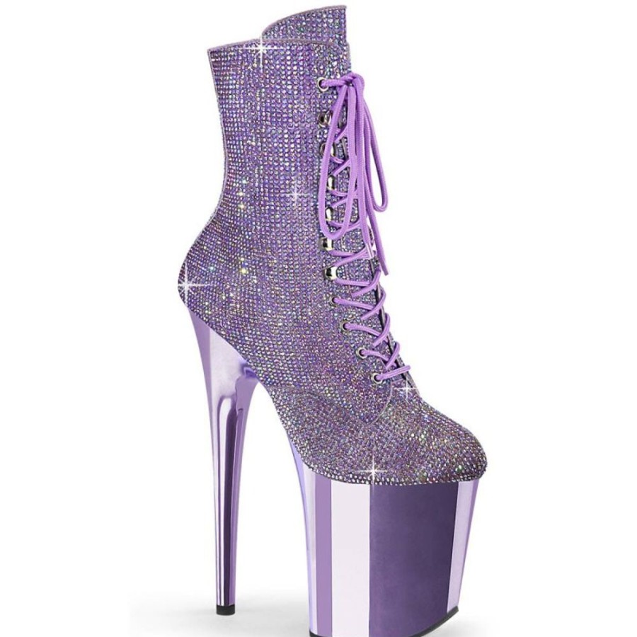 High Heels Pleaser | Pleaser Flamingo-1020Chrs Plateau Ankle Boots Rhinestones Chrome Purple