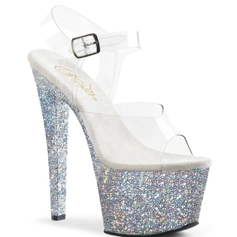 High Heels Pleaser | Pleaser Sky-308Lg Clear/Silver Multi Glitter