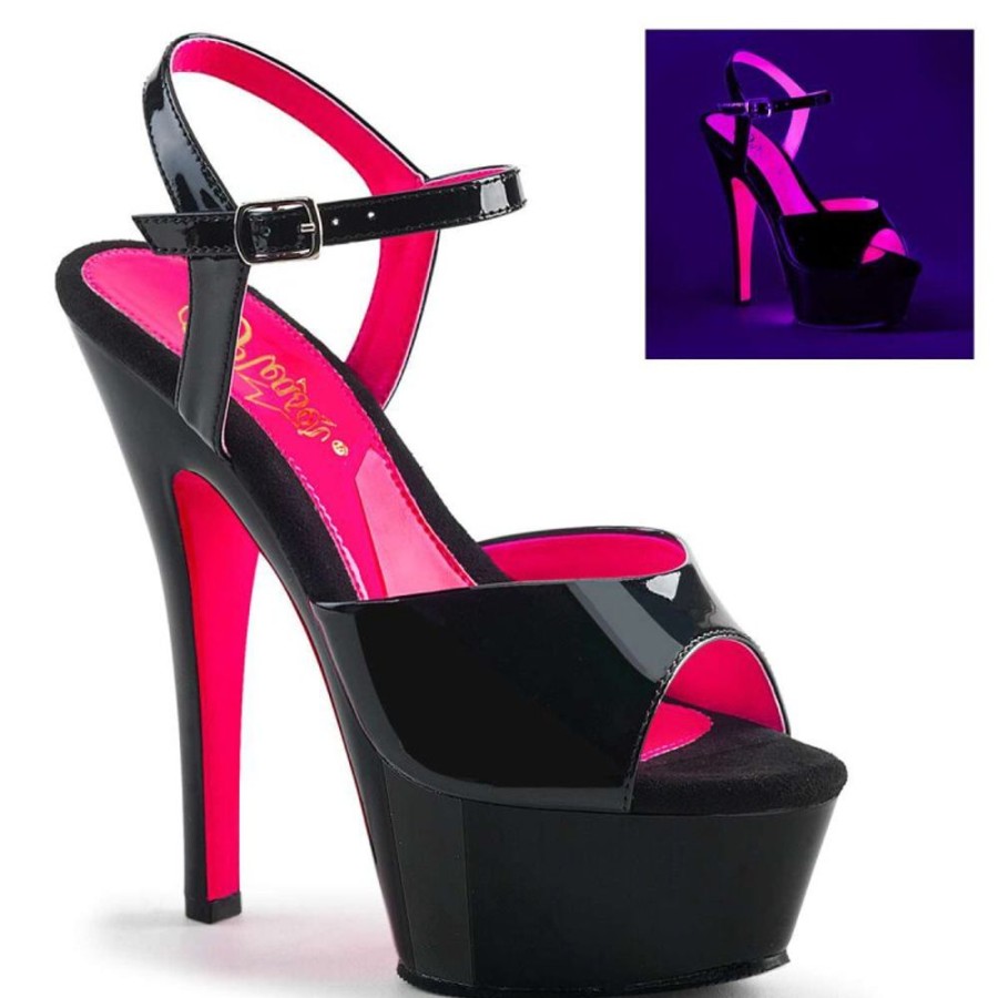 High Heels Pleaser | Pleaser Kiss-209Tt Black Patent/Black-Neon Hot Pink