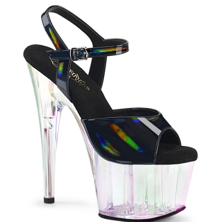 High Heels Pleaser | Pleaser Adore-709Ht Plateau Sandalettes Holo Black Transparent