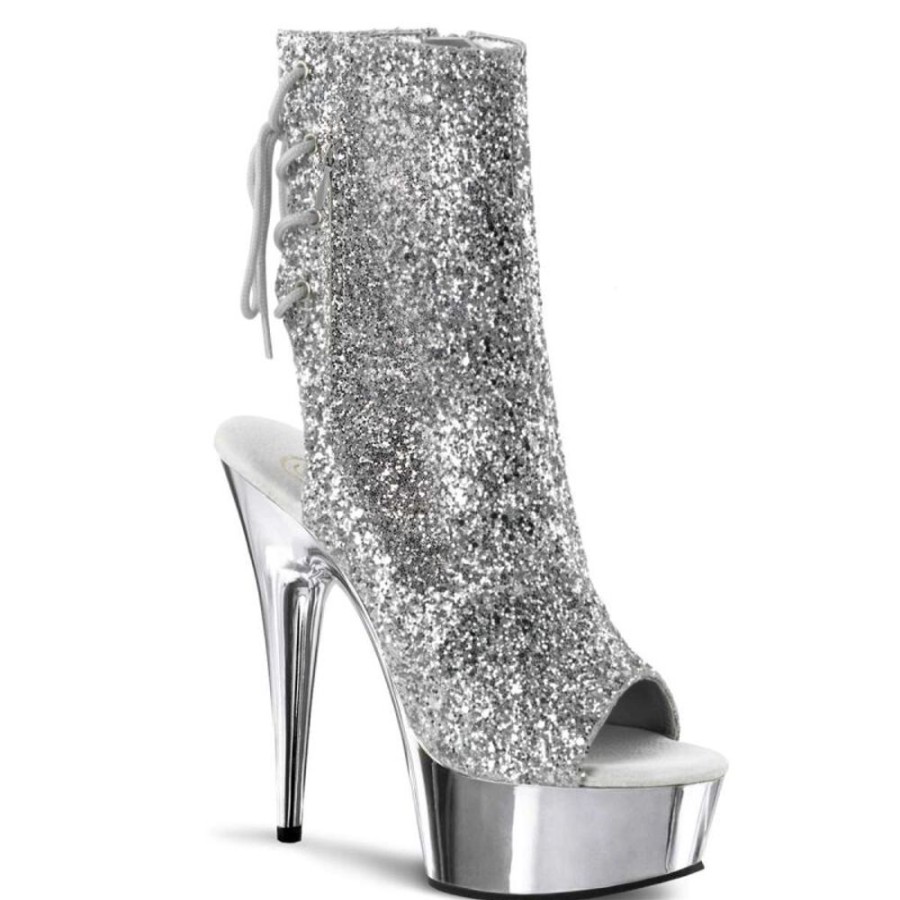 High Heels Pleaser | Pleaser Delight-1018G Silver Glitter/Silver Chrome