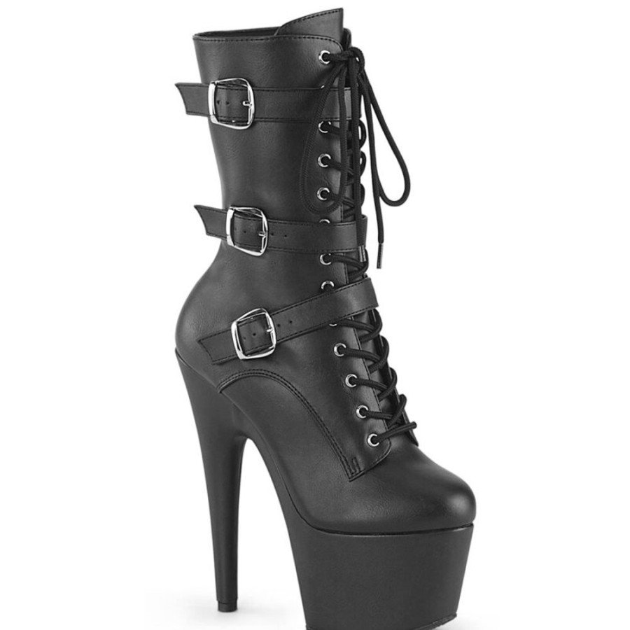 High Heels Pleaser | Pleaser Adore-1043 Plateau Ankle Boots Faux Leather Black