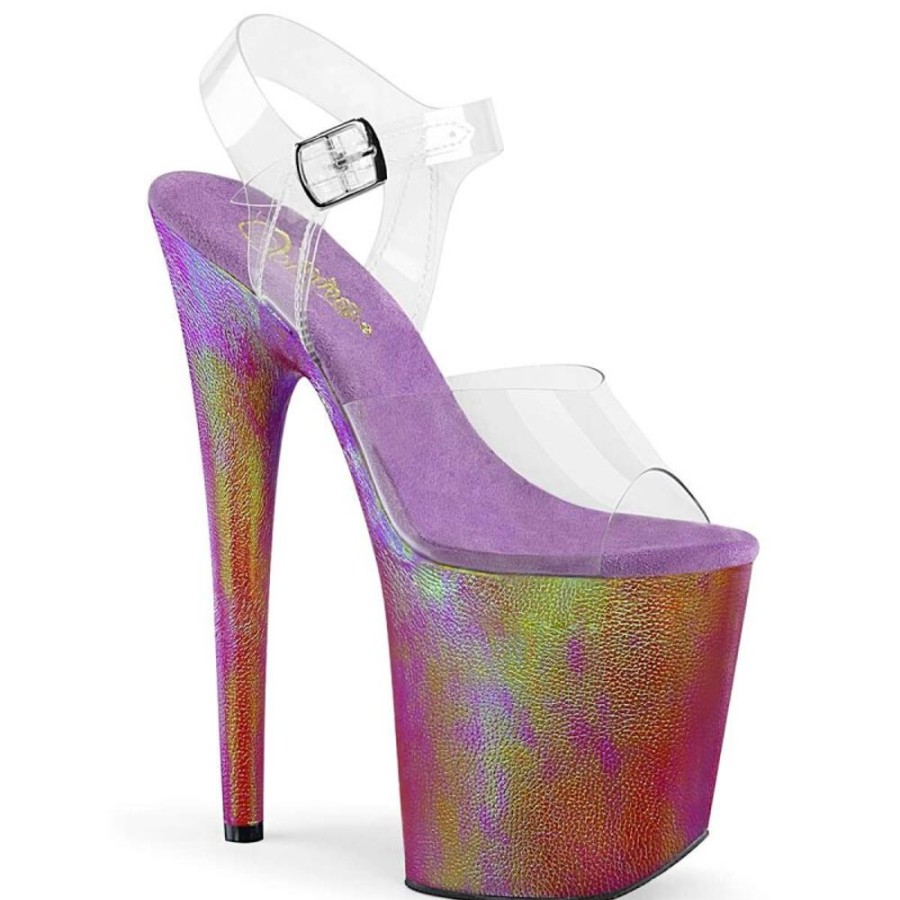 High Heels Pleaser | Pleaser Flamingo-808Wr Clear/Purple Hologram Wrapped