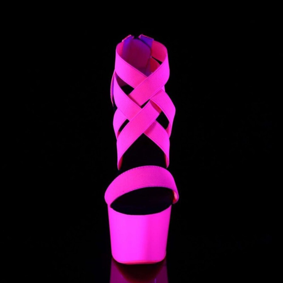 High Heels Pleaser | Pleaser Adore-769Uv Neon Hot Pink Elastic Band-Patent/Neon Hot Pink