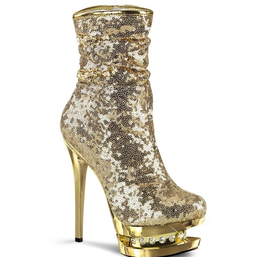 High Heels Pleaser | Pleaser Blondie-R-1009 Plateau Ankle Boots Sequins Gold