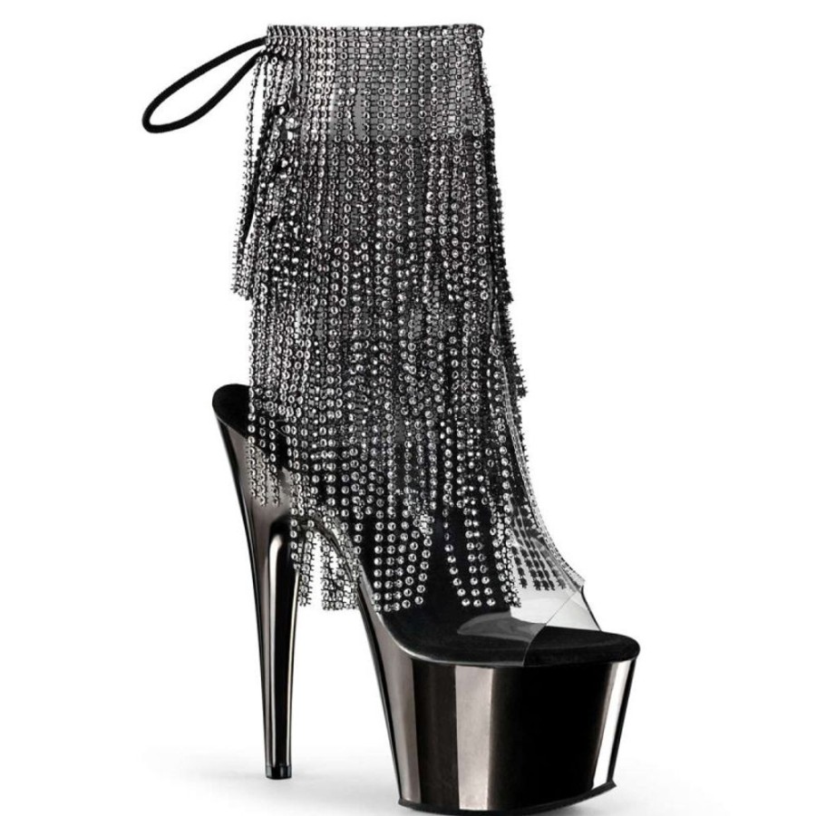 High Heels Pleaser | Pleaser Adore-1017Rsf Clear-Black/Dark Pewter Chrome