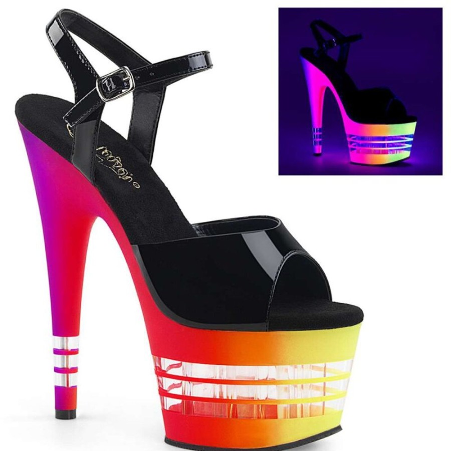 High Heels Pleaser | Pleaser Adore-709Uvln Black Patent/Neon Multi