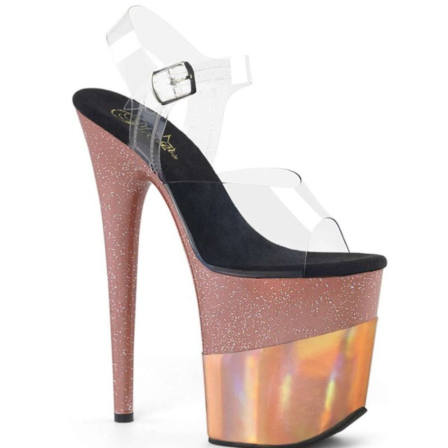 High Heels Pleaser | Pleaser Flamingo-808-2Hgm Clear/Rose Gold Glitter-Hologram