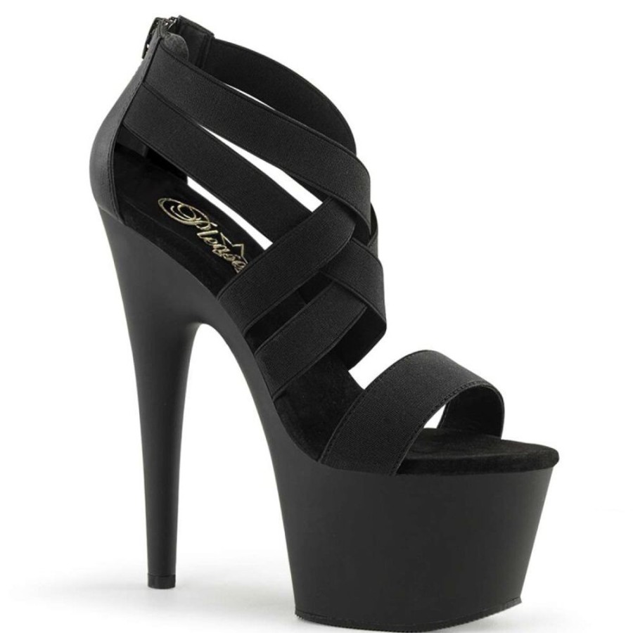 High Heels Pleaser | Pleaser Adore-769 Black Elastic Band-Faux Leather/Black Matte