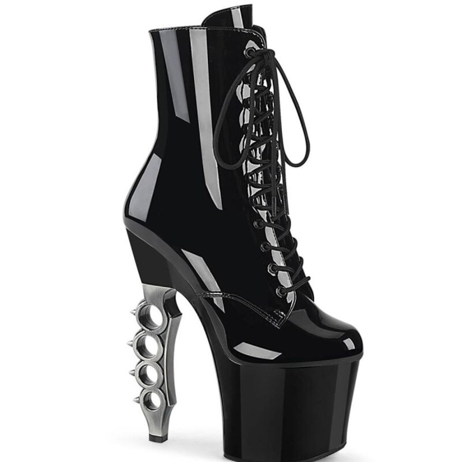 High Heels Pleaser | Pleaser Irongrip-1020 Plateau Ankle Boots Patent Black