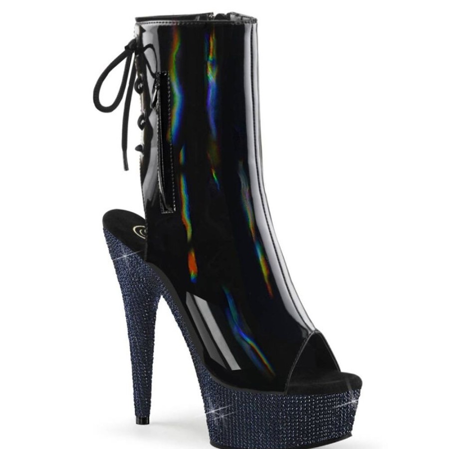 High Heels Pleaser | Pleaser Bejeweled-1018Dm-6 Plateau Ankle Boots Holo Rhinestones Black