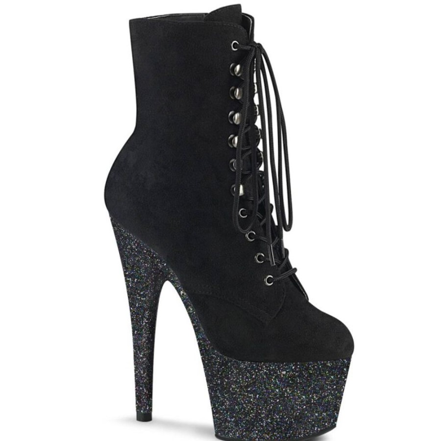 High Heels Pleaser | Pleaser Adore-1020Fsmg Plateau Ankle Boots Faux Suede Glitter Black