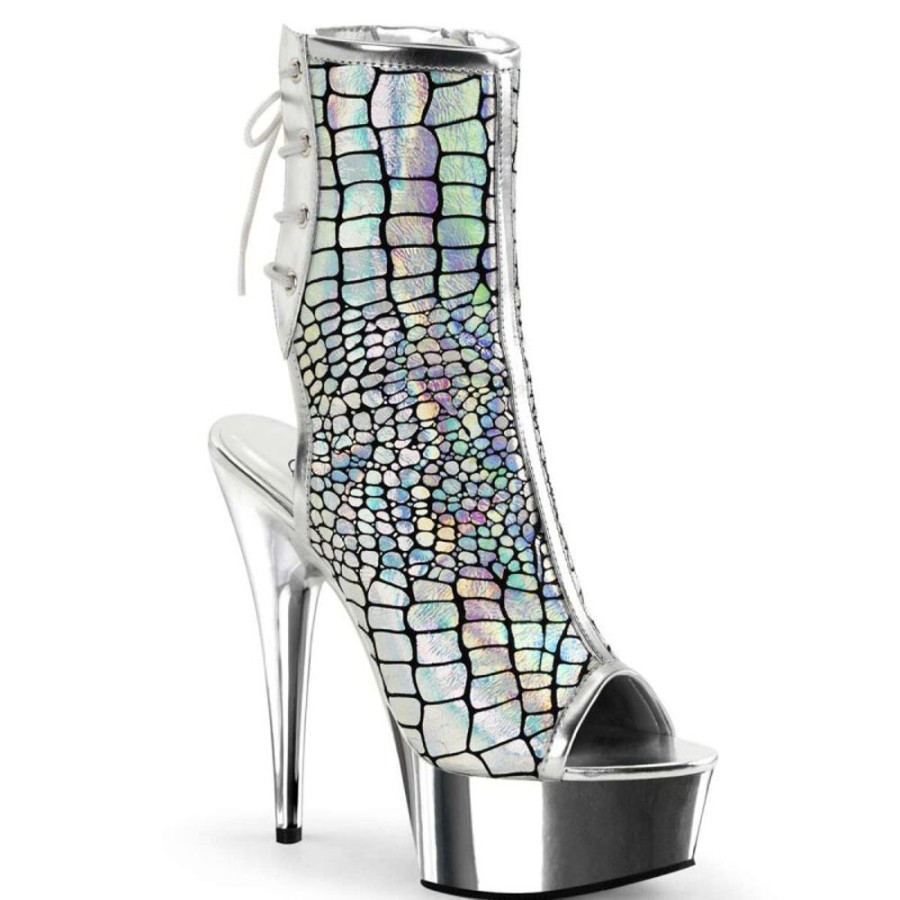 High Heels Pleaser | Pleaser Delight-1018Hg Silver Hologram Ostrich Pu/Silver Chrome