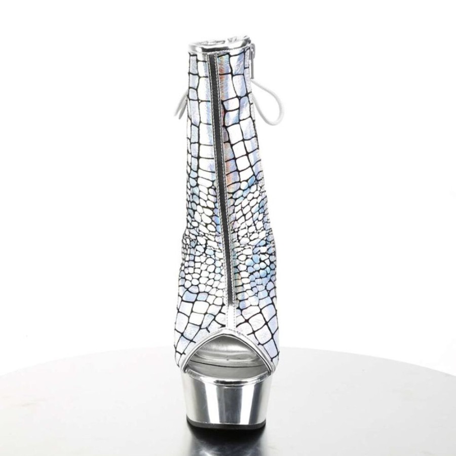 High Heels Pleaser | Pleaser Delight-1018Hg Silver Hologram Ostrich Pu/Silver Chrome