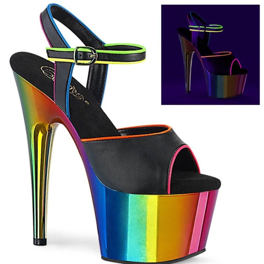 High Heels Pleaser | Pleaser Adore-709Rc-02 Plateau Sandalettes Faux Leather Chrome Black Colorful