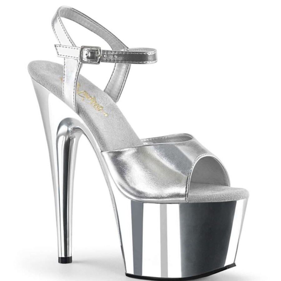 High Heels Pleaser | Pleaser Adore-709 Silver Metallic Pu/Silver Chrome