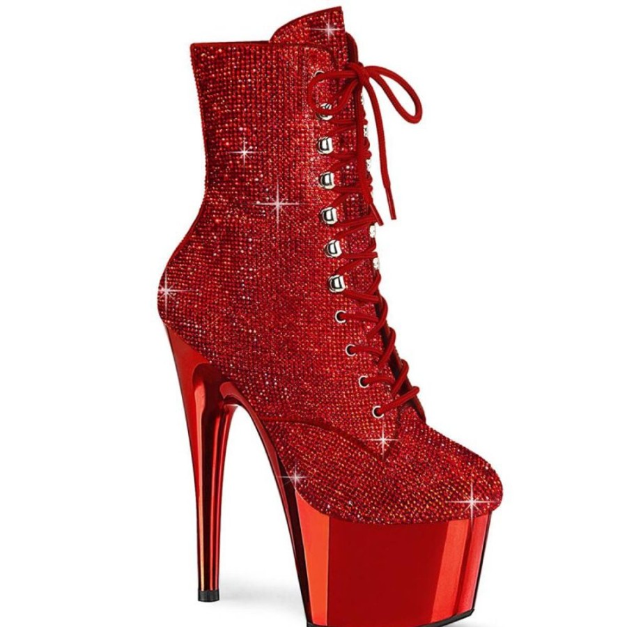 High Heels Pleaser | Pleaser Adore-1020Chrs Plateau Ankle Boots Rhinestones Chrome Red