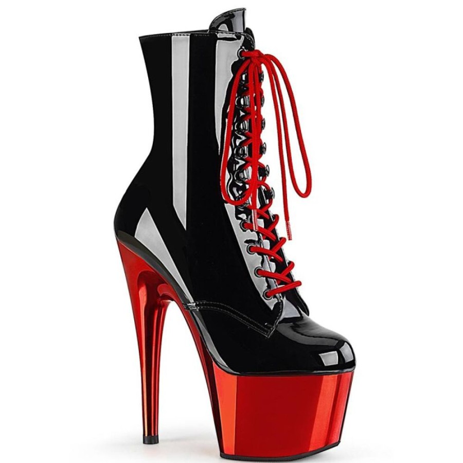 High Heels Pleaser | Pleaser Adore-1020 Plateau Ankle Boots Patent Chrome Black Red