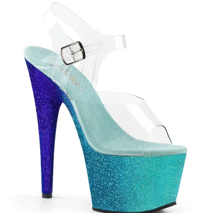 High Heels Pleaser | Pleaser Adore-708Ombre Clear/Aqua-Blue Ombre